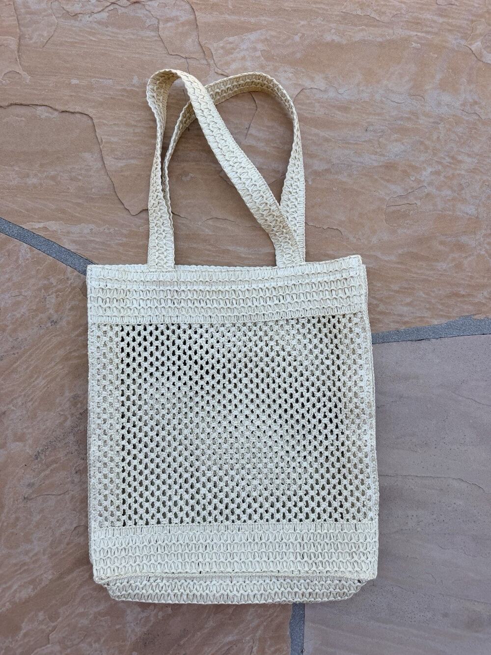 Straw Crochet Tote Handbag Universal Thread Beige